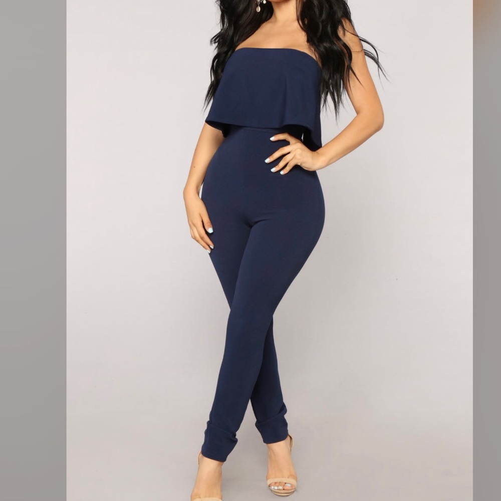 Fashion Nova | Navy Blue Off The Shoulder Jumpsuit ✨